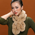 Fashion Women Knitted Rex Rabbit Fur Scarves Winter warm Flower Wave Neck wraps - Beige