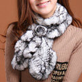 Fashion Women Knitted Rex Rabbit Fur Scarves Winter warm Flower Wave Neck wraps - Black White