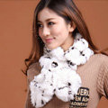 Fashion Women Knitted Rex Rabbit Fur Scarves Winter warm Flower Wave Neck wraps - White Black