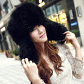 Fox fur leifeng hat for man women winter thermal windproof Ear protector Caps - Black