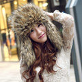 Fox fur leifeng hat for man women winter thermal windproof Ear protector Caps - Brown