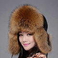 Fox fur leifeng hat for women man thermal winter windproof Ear protector Caps - Brown