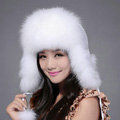 Fox fur leifeng hat for women man thermal winter windproof Ear protector Caps - White