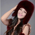 Fox fur leifeng hat for women thermal winter windproof Ear protector Caps - Dark red