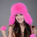Fox fur leifeng hat for women thermal winter windproof Ear protector Caps - Pink