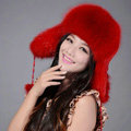 Fox fur leifeng hat for women thermal winter windproof Ear protector Caps - Red