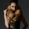 Fox fur scarf fashion Women Whole fox fur shawl winter warm tippet neck wrap - Brown