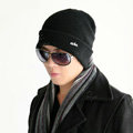 Men's fashion autumn winter genuine wool hat warm thermal casual knitted caps - Black