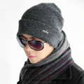 Men's fashion autumn winter genuine wool hat warm thermal casual knitted caps - Dark Grey
