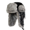 Rabbit fur leifeng hat for man women thermal winter windproof Ear protector Caps - Black