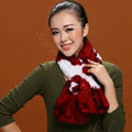 Women Fashion Knitted Rex Rabbit Fur Scarves Flower Winter Warm Scarf Wraps - White Red