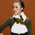 Women Fashion Knitted Rex Rabbit Fur Scarves Flower Winter Warm Scarf Wraps - White Yellow
