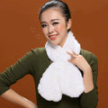 Women Fashion Knitted Rex Rabbit Fur Scarves Flower Winter Warm Scarf Wraps - White
