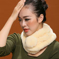 Women Fashion Knitted Rex Rabbit Fur Scarves Winter Warm Thicken Scarf Wraps - Beige