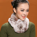 Women Fashion Knitted Rex Rabbit Fur Scarves Winter Warm Thicken Scarf Wraps - Coffee White