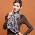 Women Fashion Knitted Rex Rabbit Fur Scarves Winter warm Wave Scarf Wraps - Grey