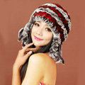Women Rex Rabbit Fur Hats Knitted Thicker Winter Warm Tassel Ear protector Caps - Red