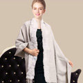 100% Wool Wraps Rabbit Fur Scarf Shawls Female Winter Warm Pashmina - Light Gray