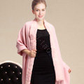 100% Wool Wraps Rabbit Fur Scarf Shawls Female Winter Warm Pashmina - Pink