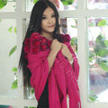 100% Wool Wraps Rabbit Fur Scarf Shawls Flowers Female Winter Warm Pashmina - Rose