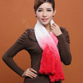 Genuine Knitted Rex rabbit fur scarf women winter warm female Gradient neck wraps - Red