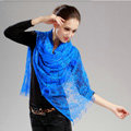 High-end Fashion long flower scarf shawl women warm lace mink wrap scarves - Blue