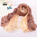 High end fashion embroidery flower lace silk scarf shawl women long gradient wrap scarves - Coffee