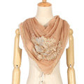 High end fashion flower triangle silk scarf shawl women soft thin wrap scarves - Khaki