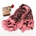 High-end fashion long flower scarf shawl women warm lace chiffon wrap scarves - Red