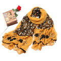 High-end fashion long flower scarf shawl women warm lace chiffon wrap scarves - Yellow