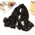 High end fashion long silk skull scarf shawl women warm wrap scarves - Black