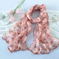 High end fashion sequin embroidery flower lace silk scarf shawl women wrap scarves - Pink