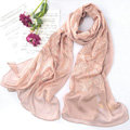 High-end fashion women 100% mulberry silk long embroidery scarf shawl wrap - Khaki