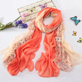 High-end fashion women long floral diamond lace chiffon silk scarf shawl wrap - Orange
