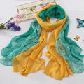 High-end fashion women long floral diamond lace chiffon silk scarf shawl wrap - Yellow