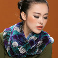 Knitted Rex rabbit fur scarf women winter warm female Circle neck wrap - Blue