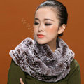 Knitted Rex rabbit fur scarf women winter warm female Circle neck wrap - Coffee