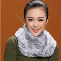 Knitted Rex rabbit fur scarf women winter warm female Circle neck wrap - Grey