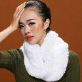 Knitted Rex rabbit fur scarf women winter warm female Circle neck wrap - White