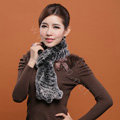 Knitted Rex rabbit fur scarf women winter warm scarves female neck wrap - Black