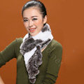Knitted Rex rabbit fur scarf women winter warm scarves female neck wrap - Coffee White