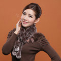 Knitted Rex rabbit fur scarf women winter warm scarves female neck wrap - Coffee