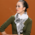 Knitted Rex rabbit fur scarf women winter warm scarves female neck wrap - Grey White