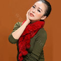 Knitted Rex rabbit fur scarf women winter warm scarves female neck wrap - Red