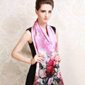 Luxury autumn and winter female 100% mulberry silk flower print scarf shawl wrap - Pink