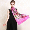 Luxury autumn and winter female 100% mulberry silk flowers print scarf shawl wrap - Rose