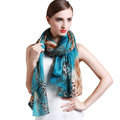Luxury autumn and winter female 100% mulberry silk leopard print scarf shawl wrap - Blue