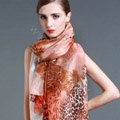 Luxury autumn and winter female 100% mulberry silk leopard print scarf shawl wrap - Orange