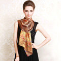 Luxury autumn and winter female flower 100% mulberry silk print scarf shawl wrap - Gold