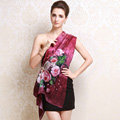 Luxury autumn and winter female flower 100% mulberry silk print scarf shawl wrap - Rose